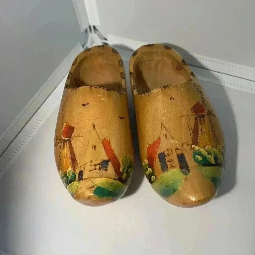 Vintage 1940 Dutch Handcrafted Decoration Shoes Windmill Farm